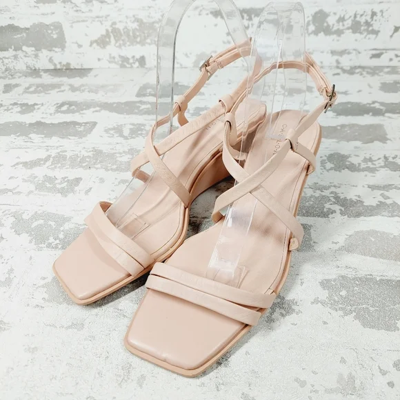 NEW Caslon Paola Pink Leather Square Toe Ankle Strap Wedge Heel Sandals F677 - Picture 2 of 13